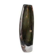 Midcentury Black Sommerso Murano Glass Vase by Nils Landberg for Orrefors 1960