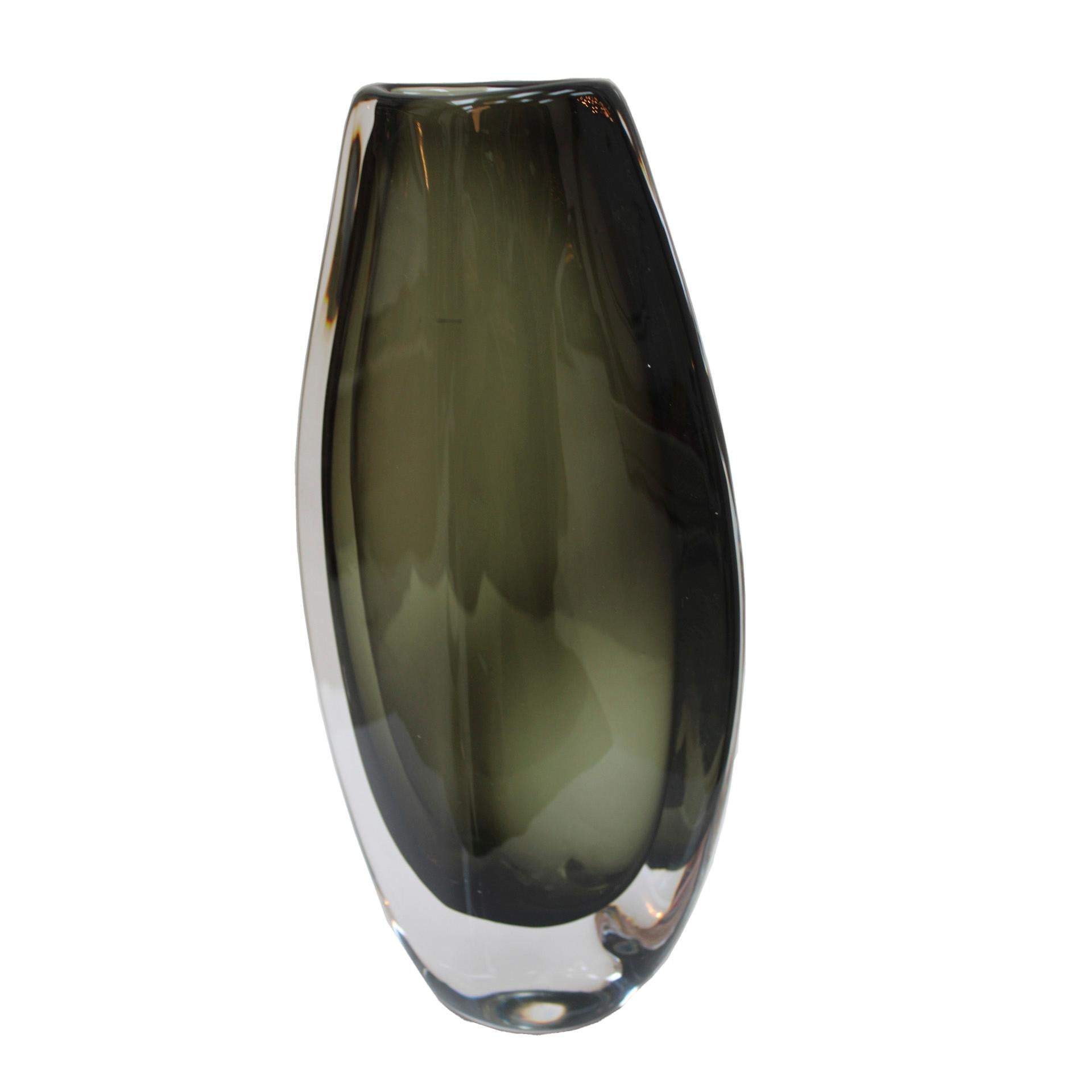 Mid-Century Modern Midcentury Black Sommerso Murano Glass Vase by Nils Landberg for Orrefors 1960 For Sale