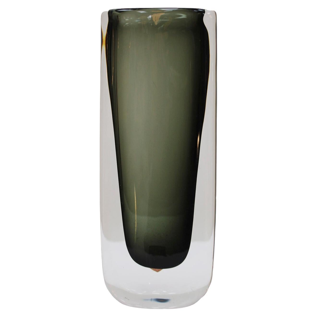 Midcentury Black Sommerso Murano Glass Vase by Nils Landberg for Orrefors 1960 For Sale