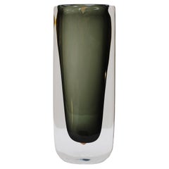Vintage Midcentury Black Sommerso Murano Glass Vase by Nils Landberg for Orrefors 1960