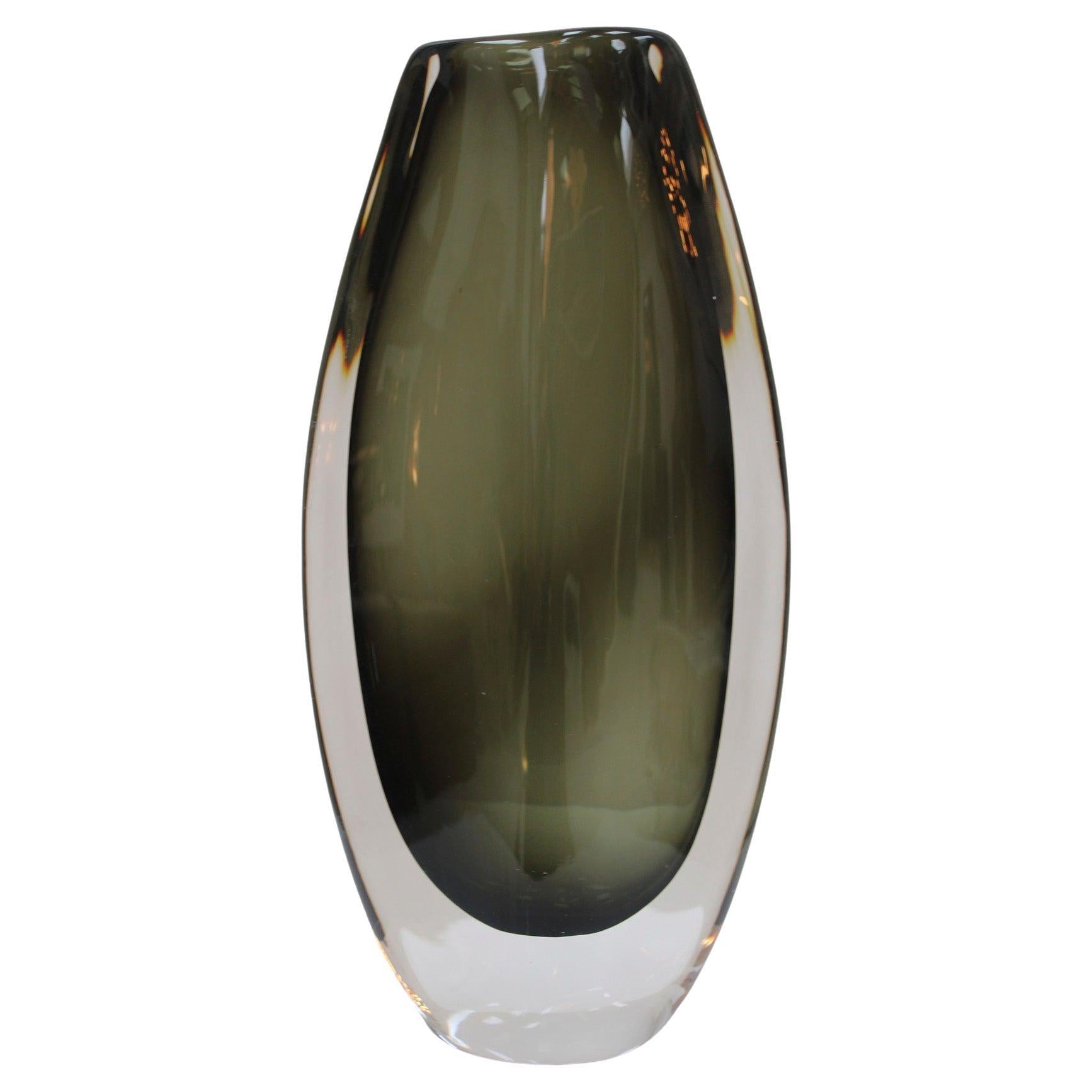 Midcentury Black Sommerso Murano Glass Vase by Nils Landberg for Orrefors 1960 For Sale