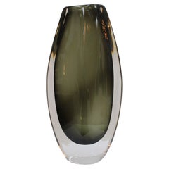 Midcentury Black Sommerso Murano Glass Vase by Nils Landberg for Orrefors 1960