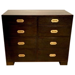 Midcentury Black-Stained Hardwood and Brass Campaign Style Chest