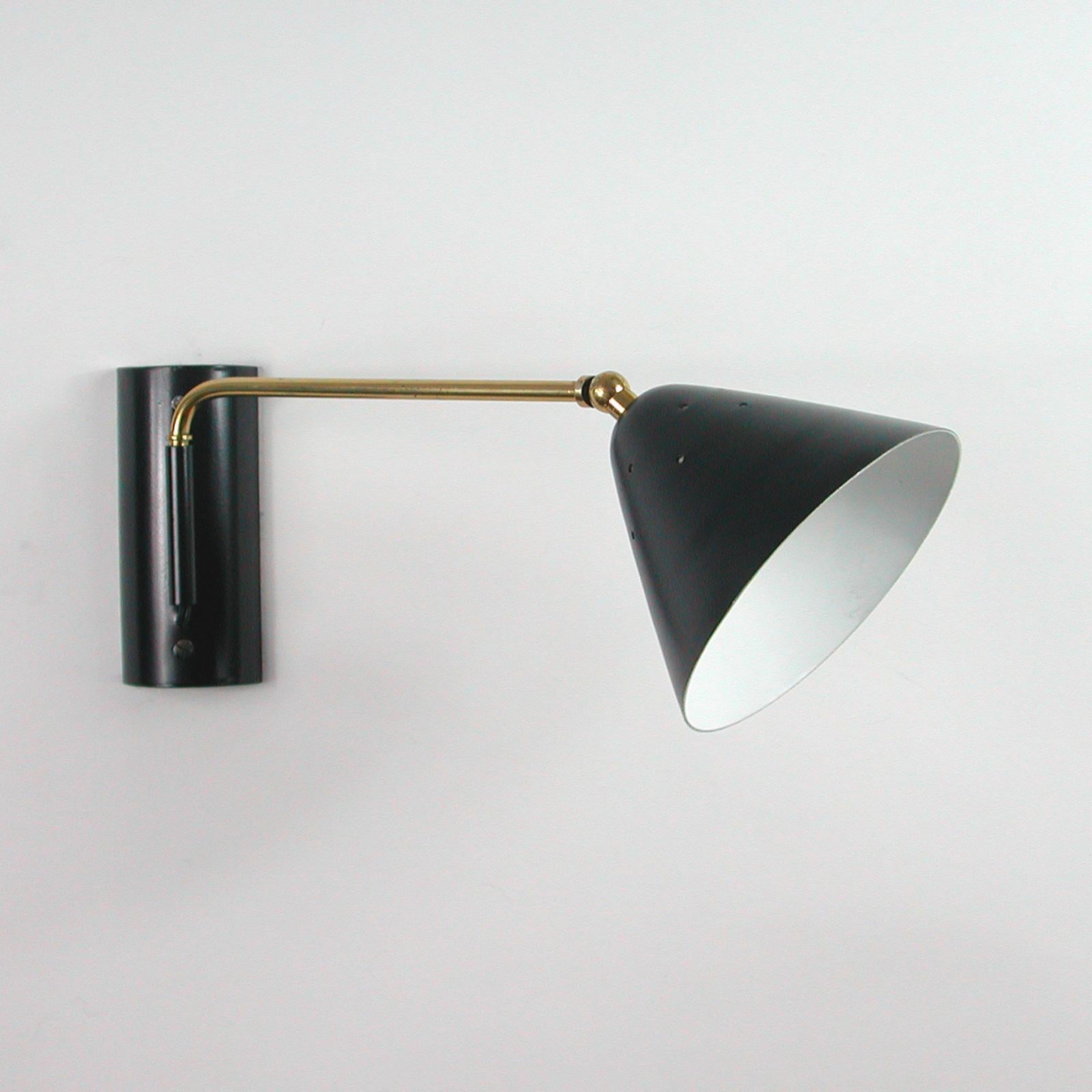 Mid-Century Modern STILUX Milano Midcentury Black Articulating Wall Light, 1950s For Sale