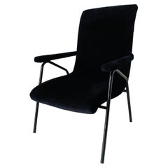 Minimalistischer schwarzer Samt-Sessel im Vintage-Stil,  Italien, 1960er Jahre