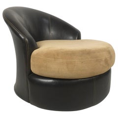 Retro Midcentury Black Vinyl and Micro Fiber Swivel Chair