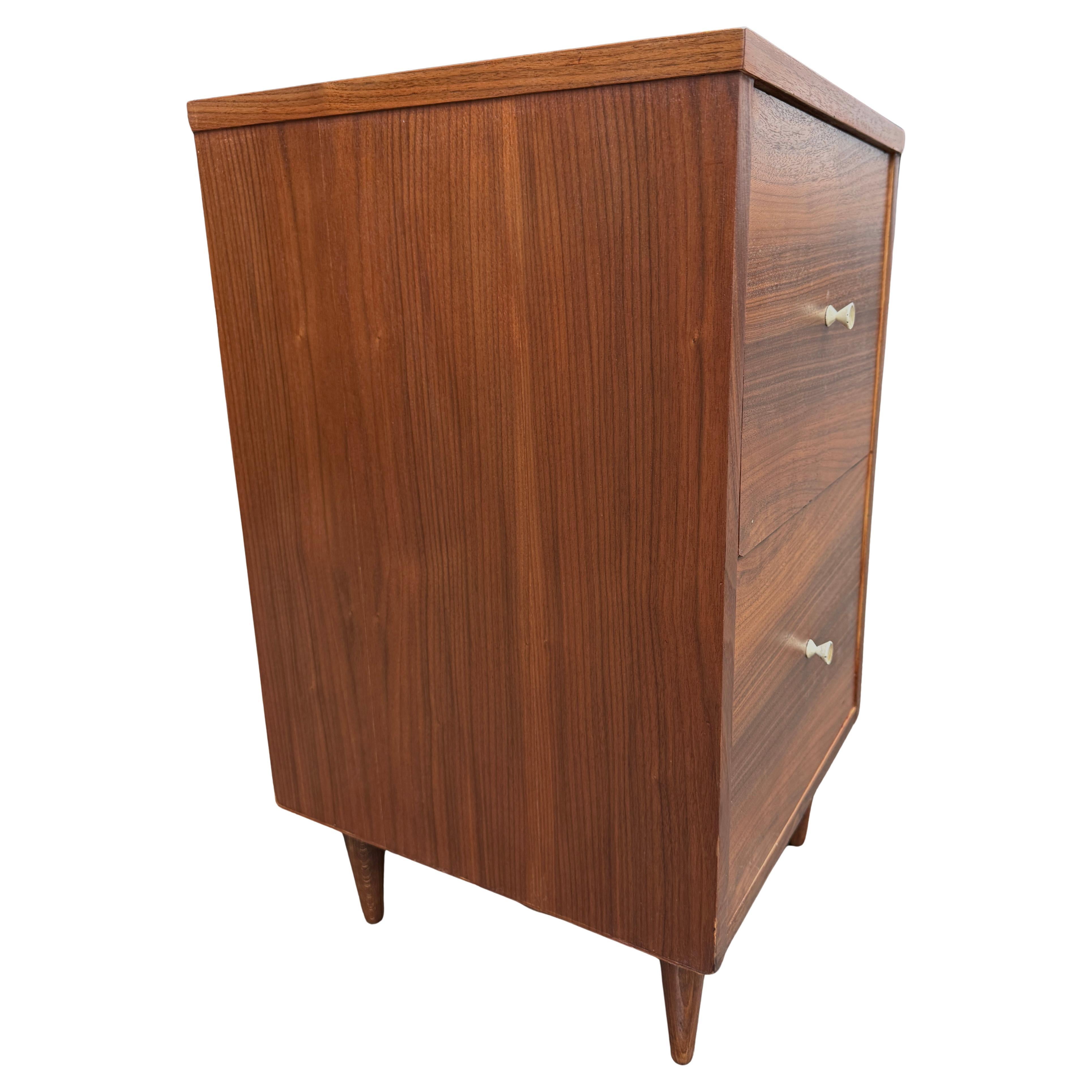 Mid-Century Modern Midcentury Black Walnut File Cabinet Hour Glass Pulls Finished Back For Sale