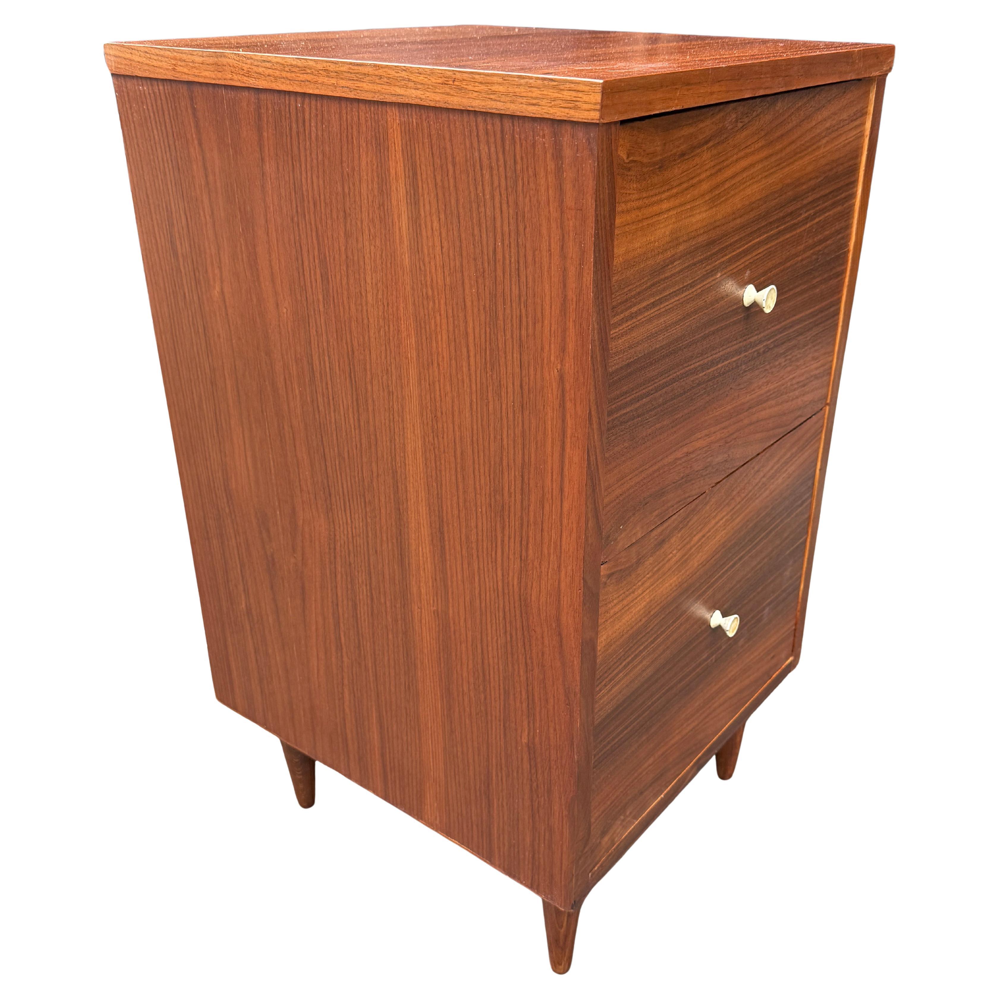 20th Century Midcentury Black Walnut File Cabinet Hour Glass Pulls Finished Back For Sale