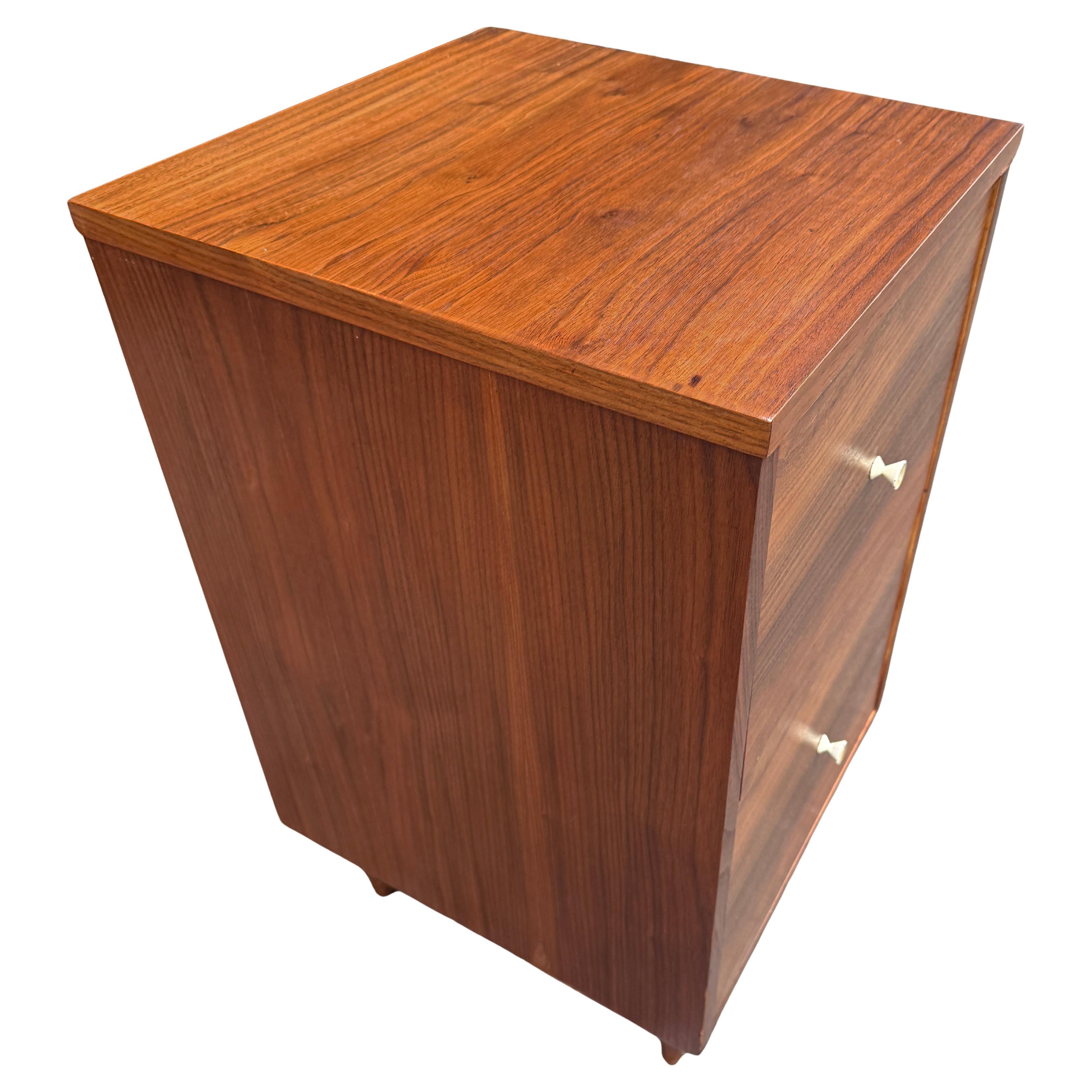 Metal Midcentury Black Walnut File Cabinet Hour Glass Pulls Finished Back For Sale