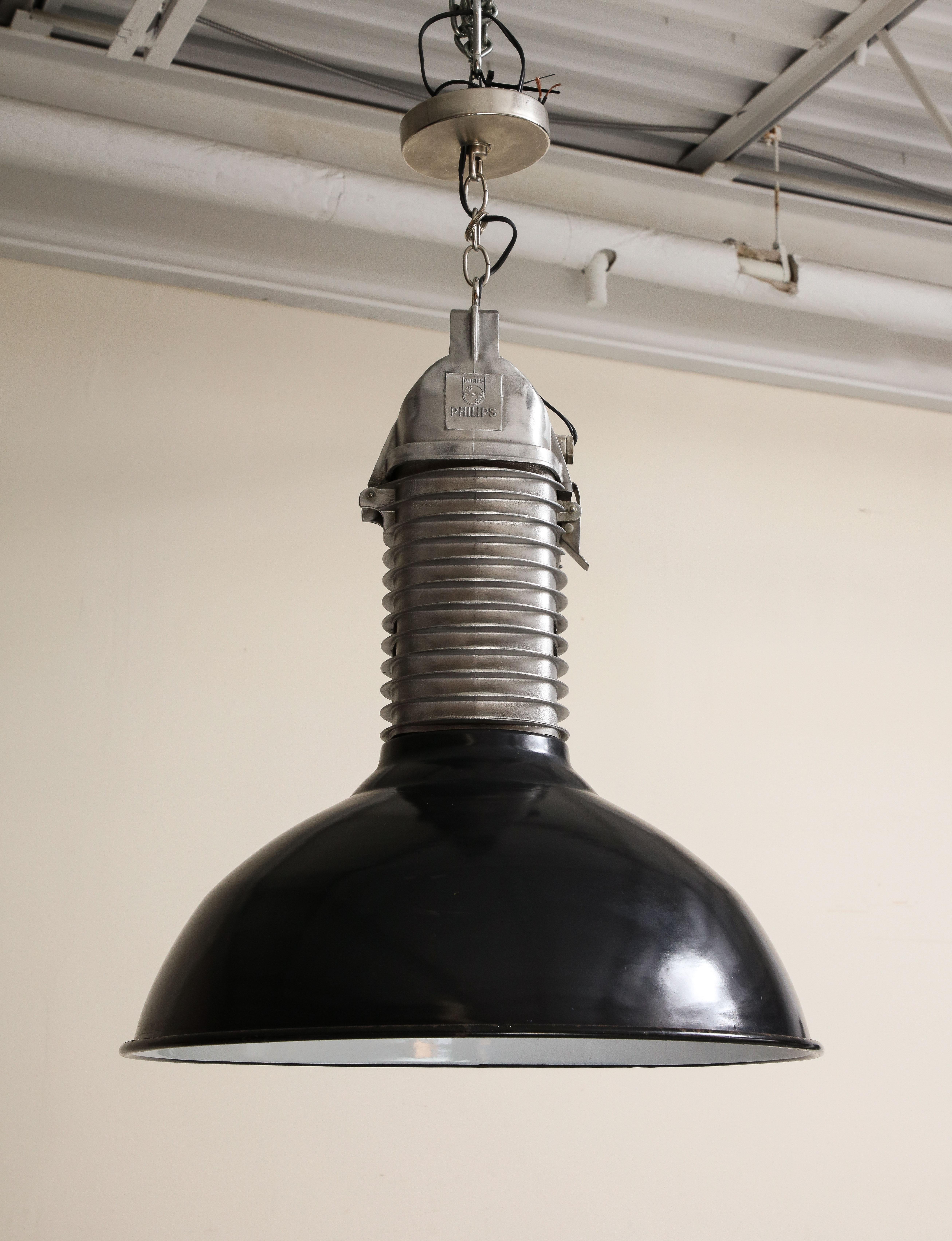 Early 20th Century Midcentury Black & White Ceiling Light with Original Enamel, c. 1920 For Sale