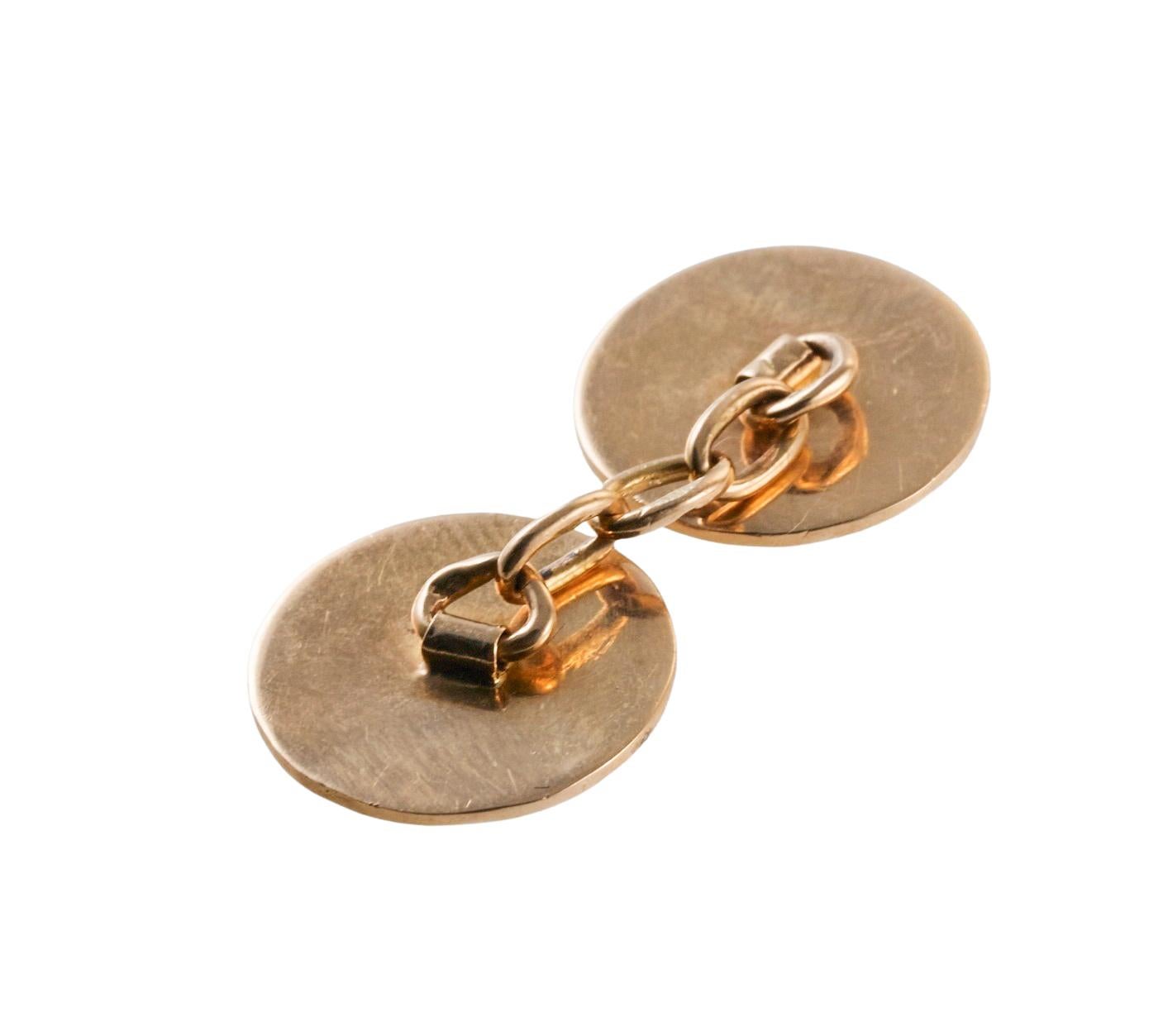 Midcentury Black & White Enamel Gold Cufflinks In Excellent Condition For Sale In New York, NY