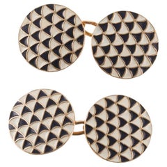 Midcentury Black & White Enamel Gold Cufflinks