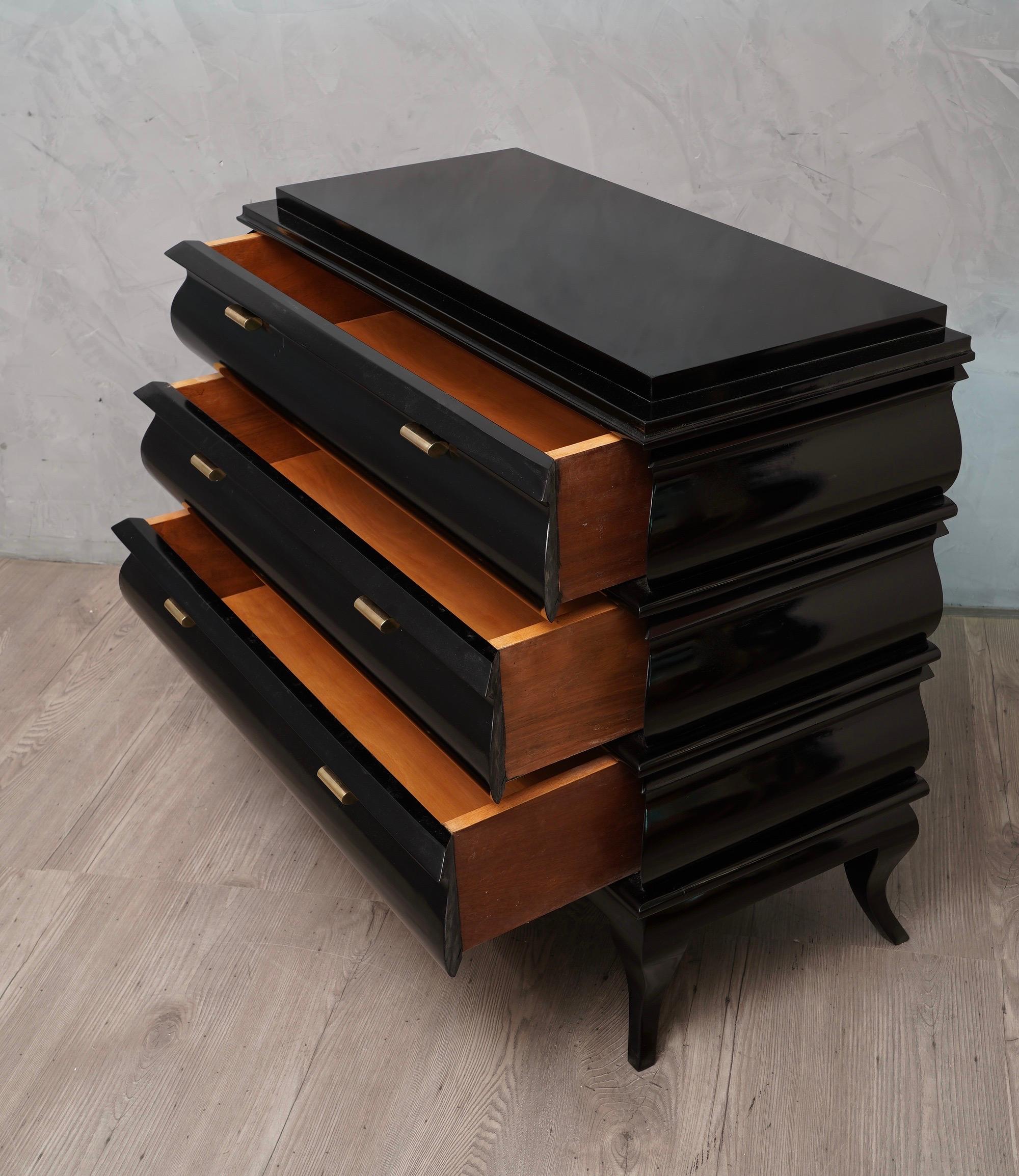 Italian Midcentury Black Wood and Brass Chest of Drawers, 1950