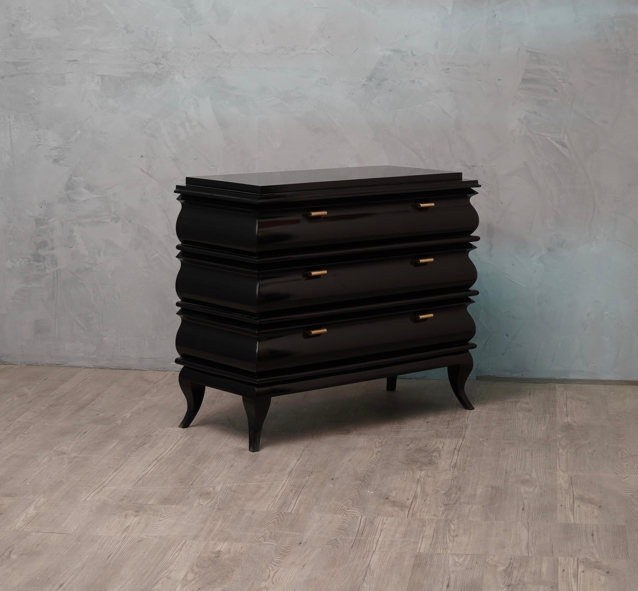 Mid-20th Century Midcentury Black Wood and Brass Chest of Drawers, 1950