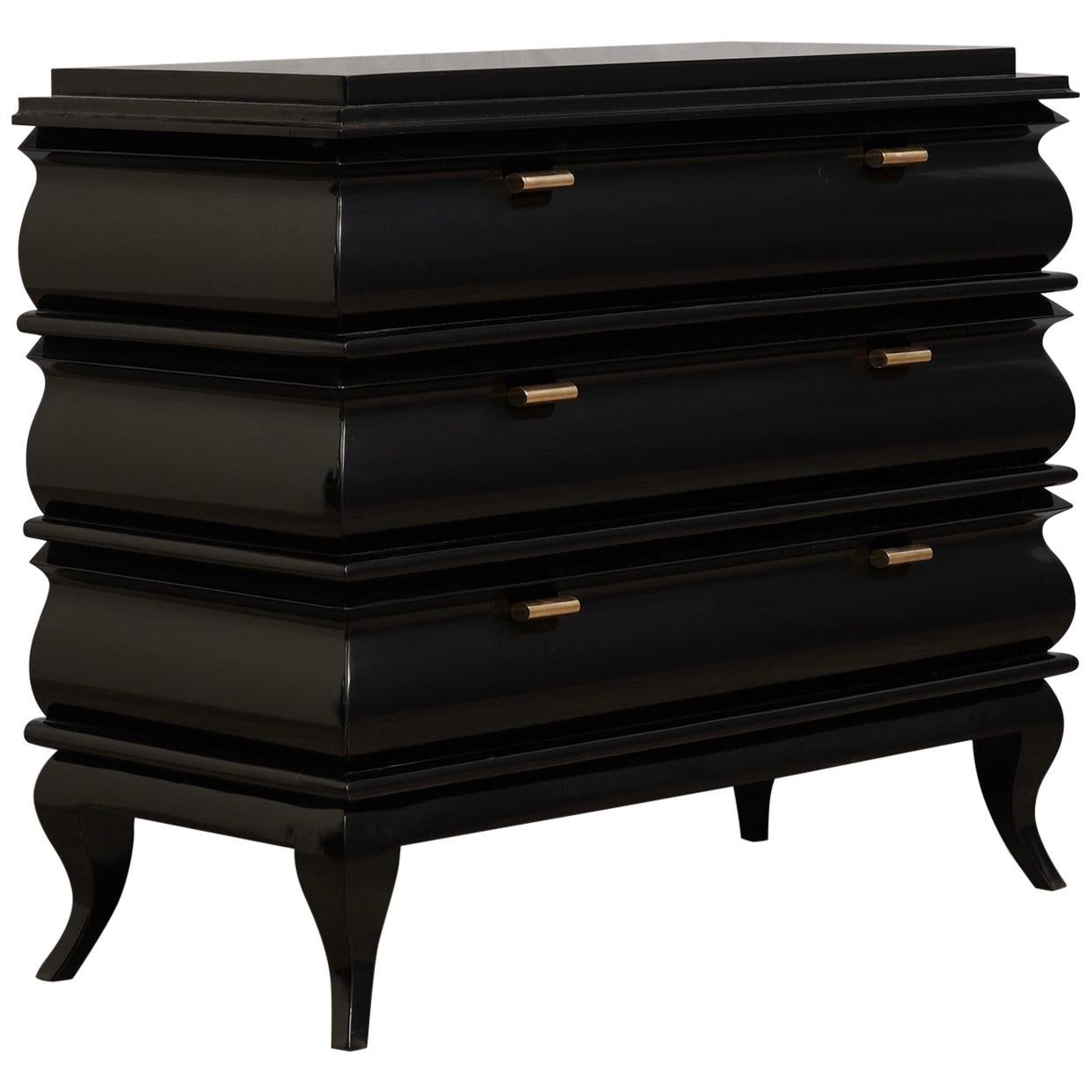 Midcentury Black Wood and Brass Chest of Drawers, 1950