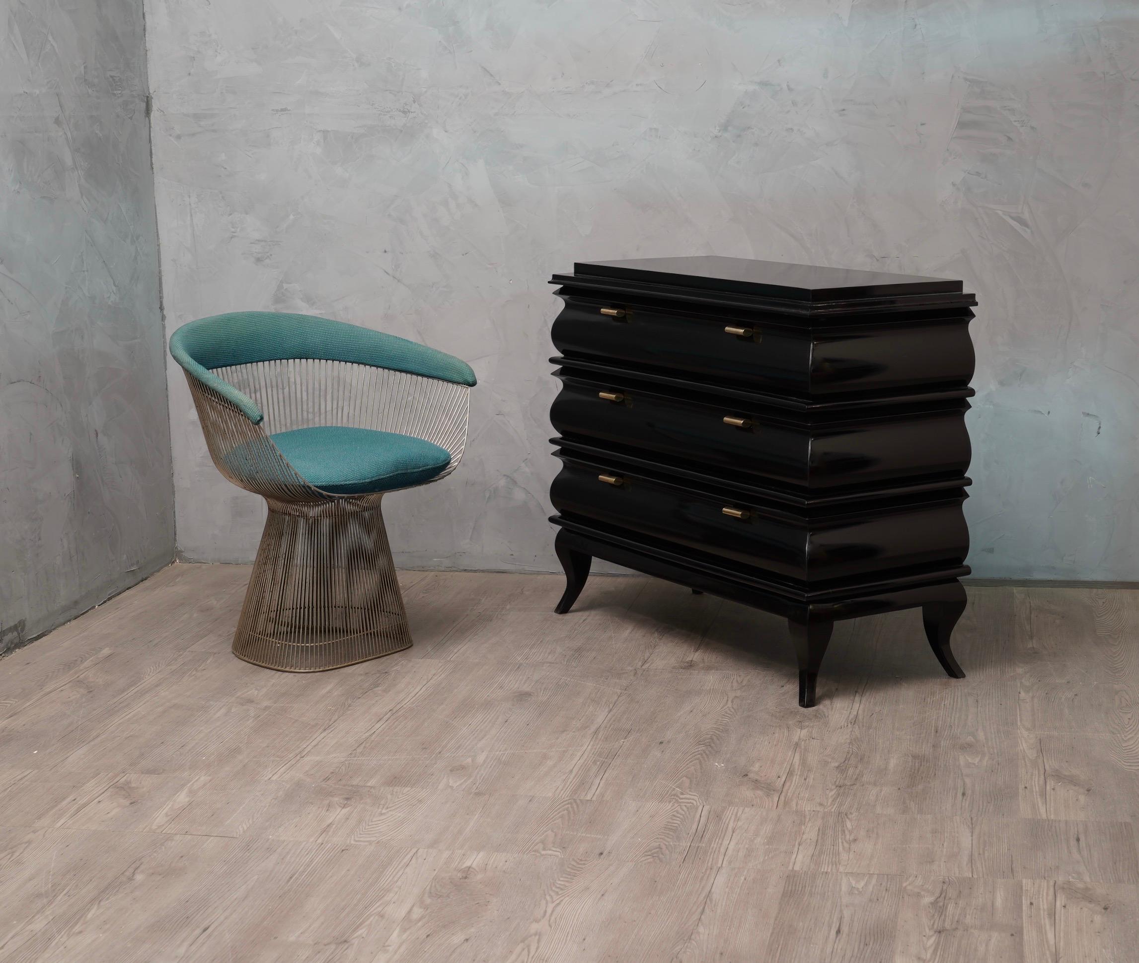 Midcentury Black Wood and Brass Commode, 1950 3