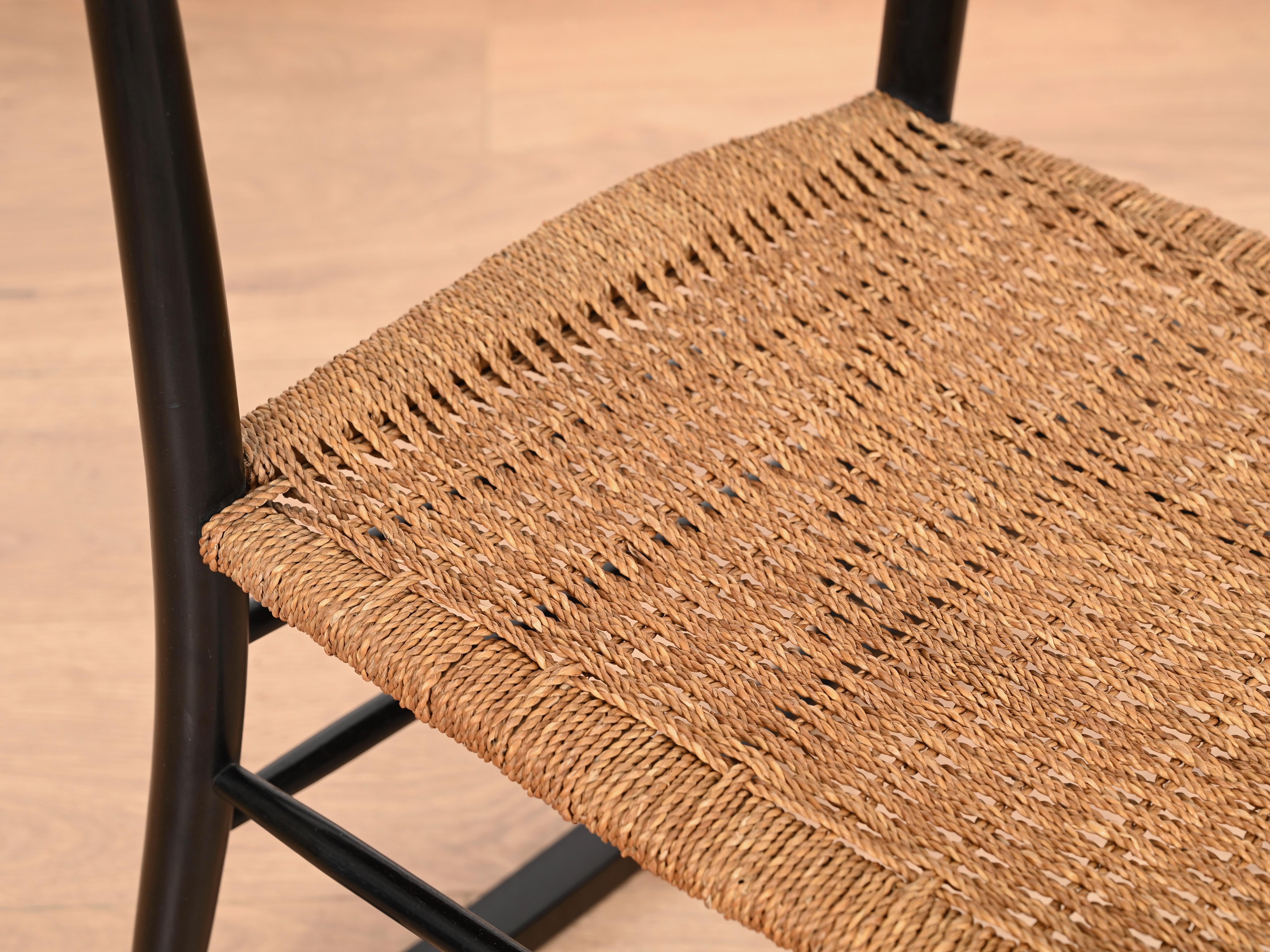 Mid-Century Modern Midcentury Black Wood Chiavari Rocking Chair with Rope Seat, Italy 1950s For Sale