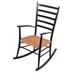 Sedia a dondolo a Chiavari in Wood nero con seduta in corda, Italia 1950s