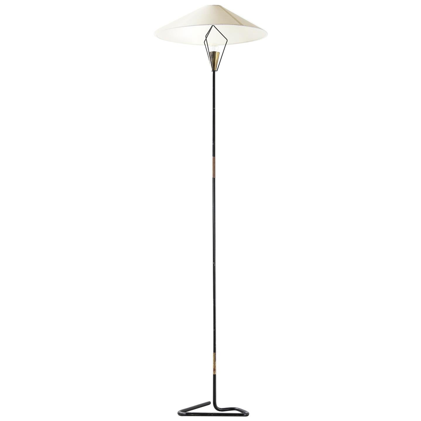 Midcentury Blackened Brass Floor Lamp with Antique Brass Finished Details For Sale