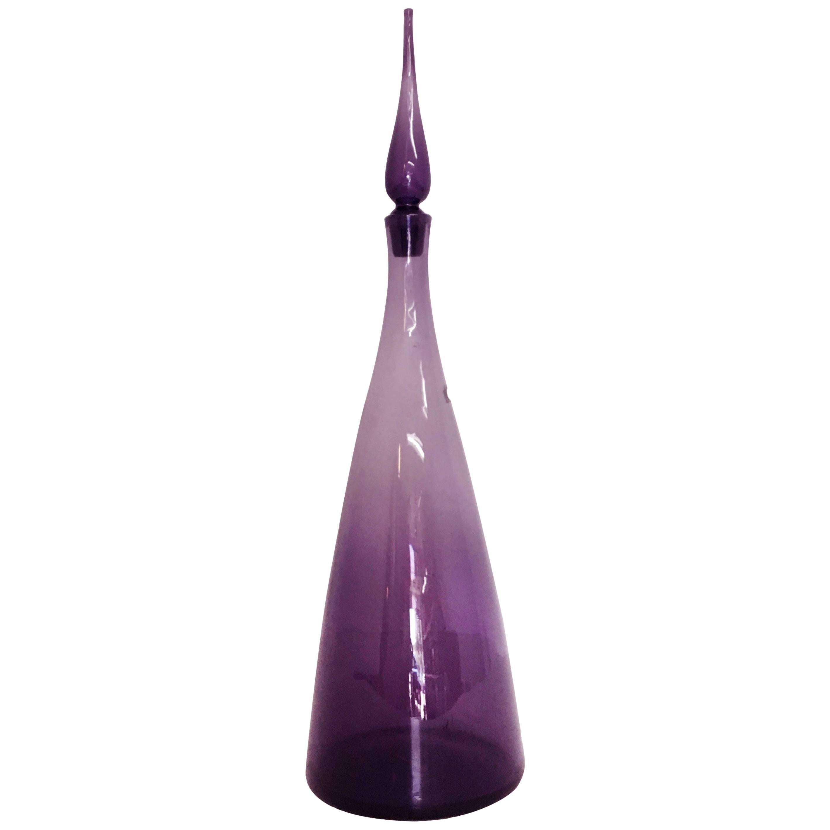 Midcentury Blenko Art Glass Decanter with Stopper in Deep Purple For Sale