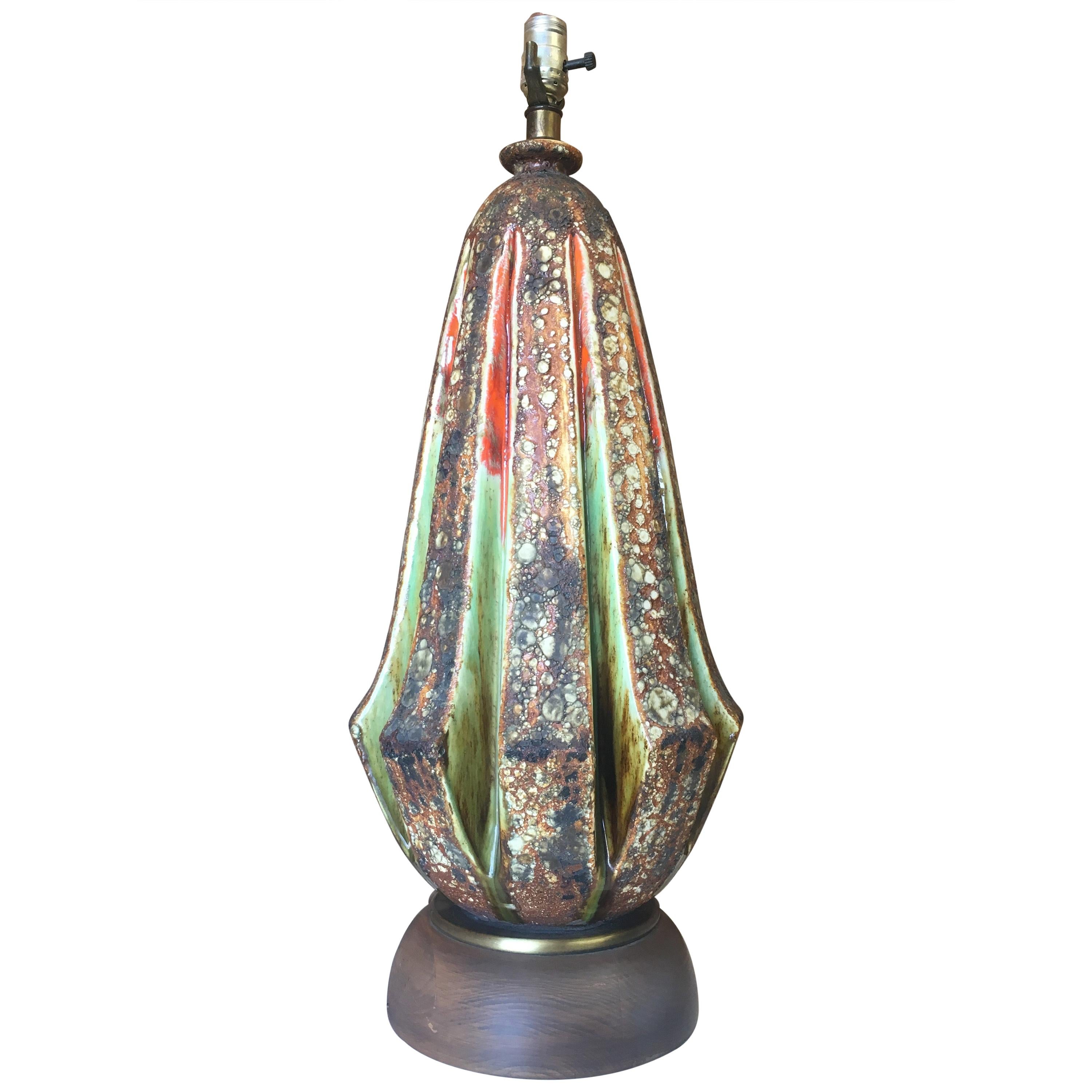 Midcentury Blister Glaze Table Lamp For Sale