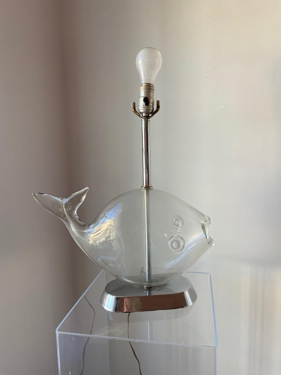 Mid-Century Blown Glass Fish Lamp by Blenko For Sale 2