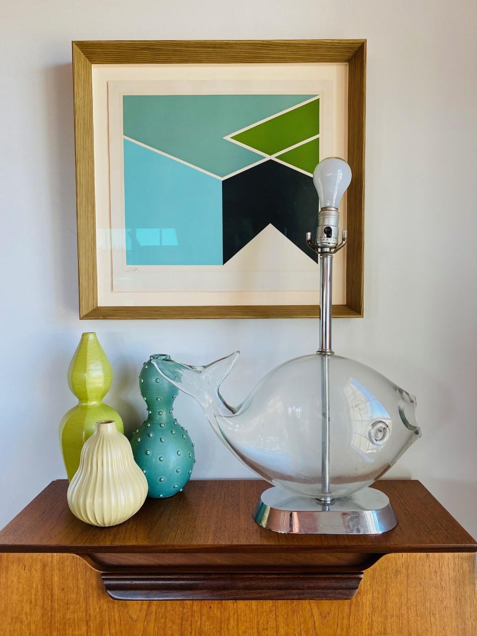 Mid-Century Blown Glass Fish Lamp by Blenko For Sale 3