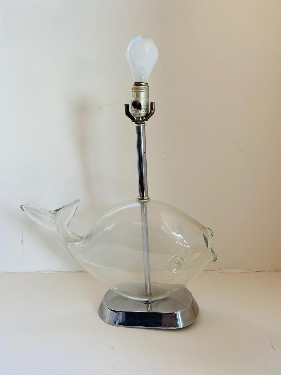 Mid-Century Modern Mid-Century Blown Glass Fish Lamp by Blenko For Sale
