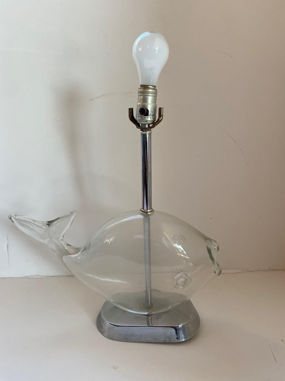 American Mid-Century Blown Glass Fish Lamp by Blenko For Sale