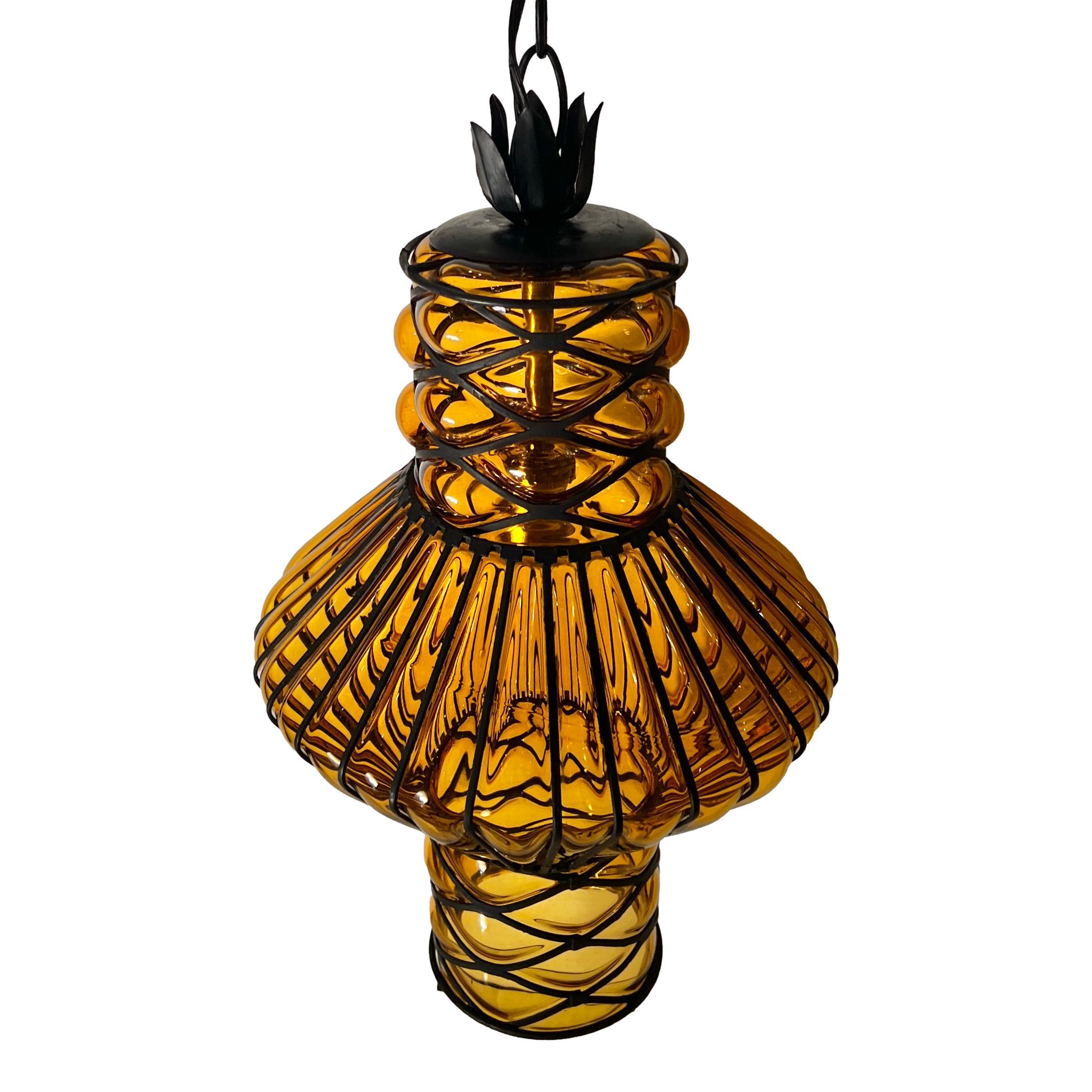 Midcentury Blown Glass Lantern In Good Condition For Sale In New York, NY