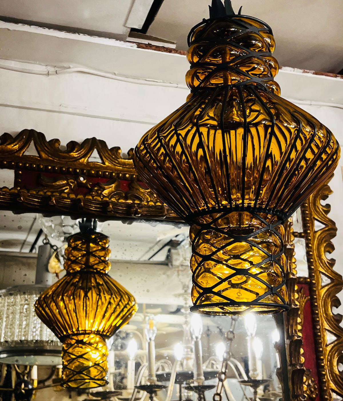 Mid-20th Century Midcentury Blown Glass Lantern For Sale