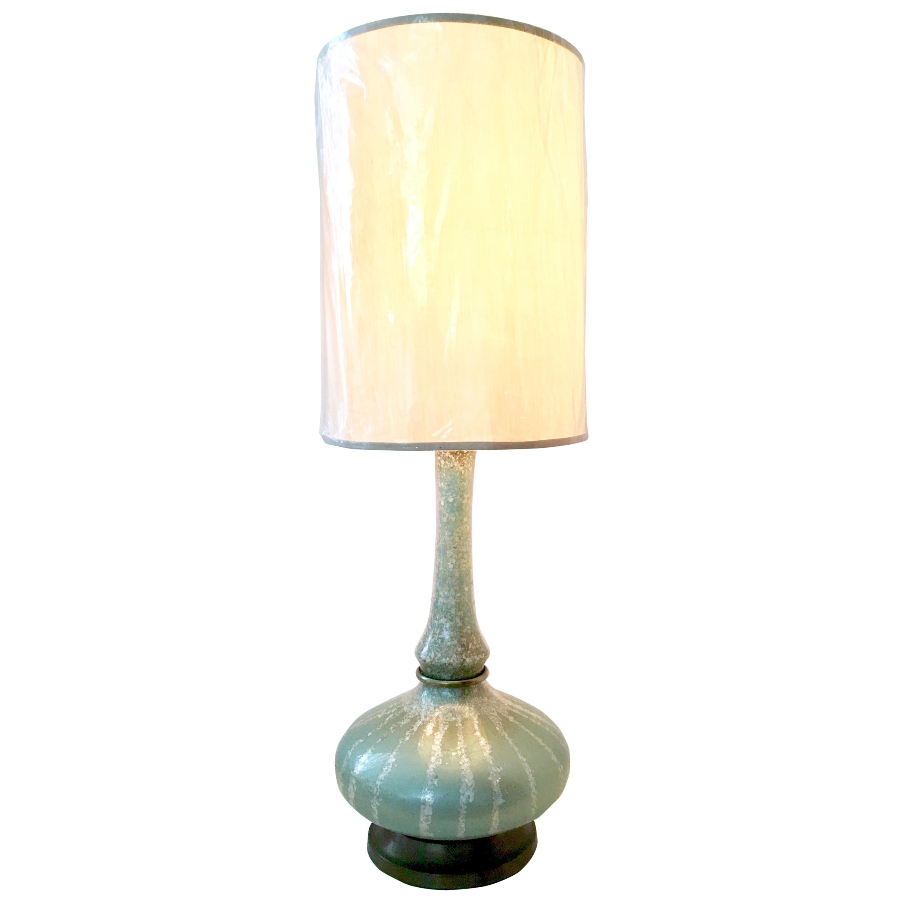Mid-Century Blown Glass Reverse Painted Shell Encrusted Table Lamp For Sale