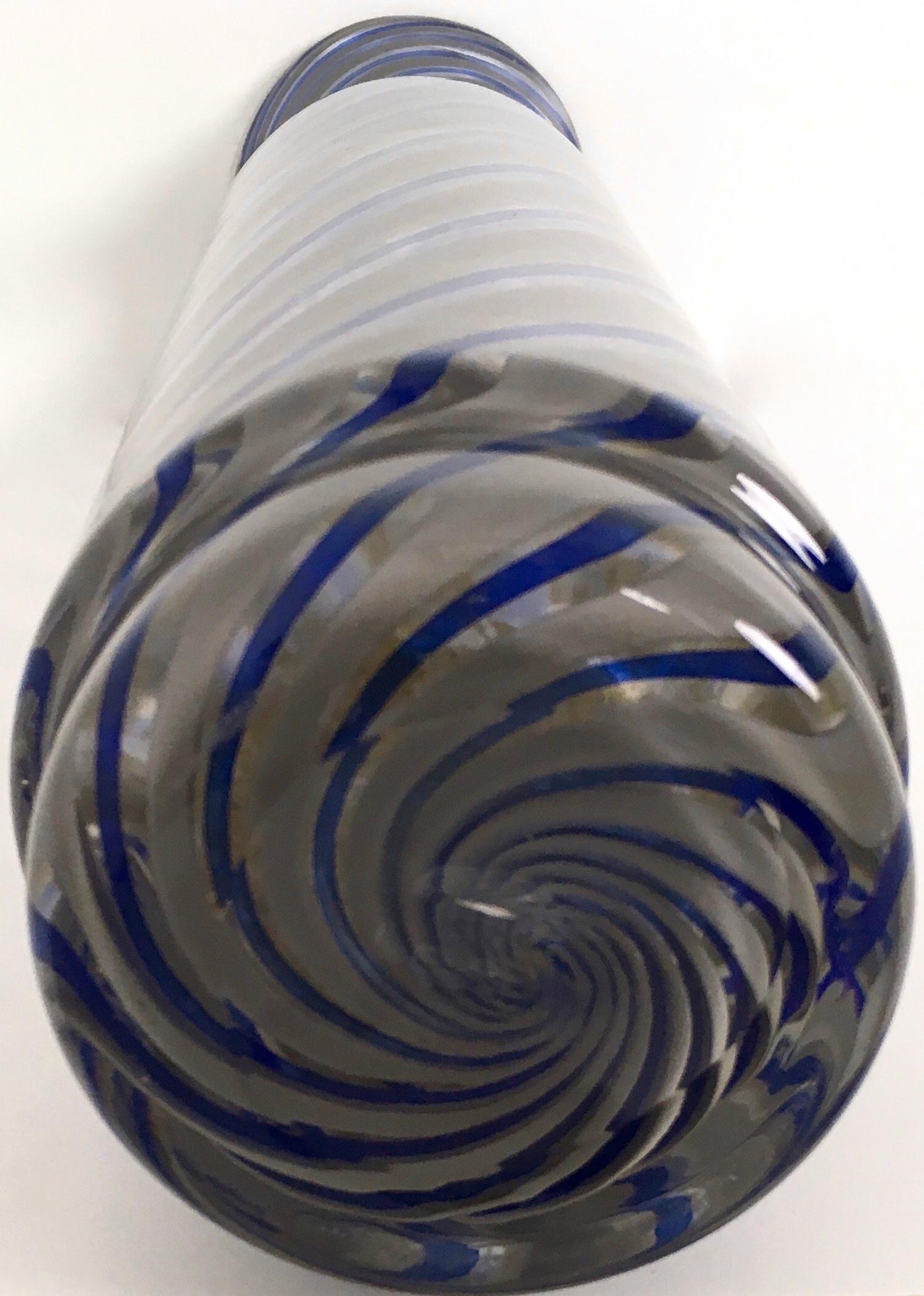 Midcentury Blue and Gray Murano Glass Vase, Italy, 1960s In Excellent Condition In Bresso, Lombardy