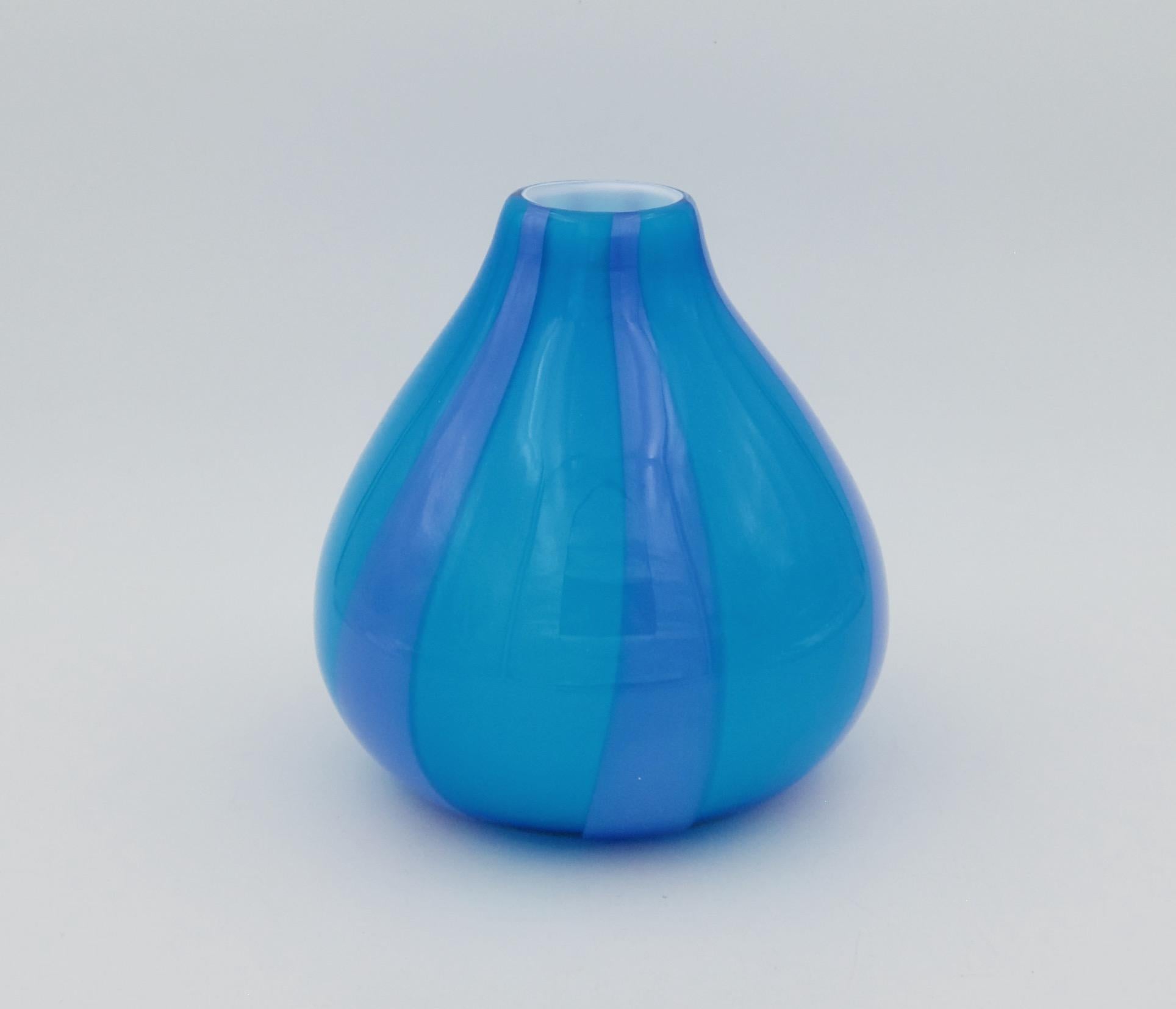 Mid-Century Circus Tent Art Glass Vase in Blue and Lavender 2