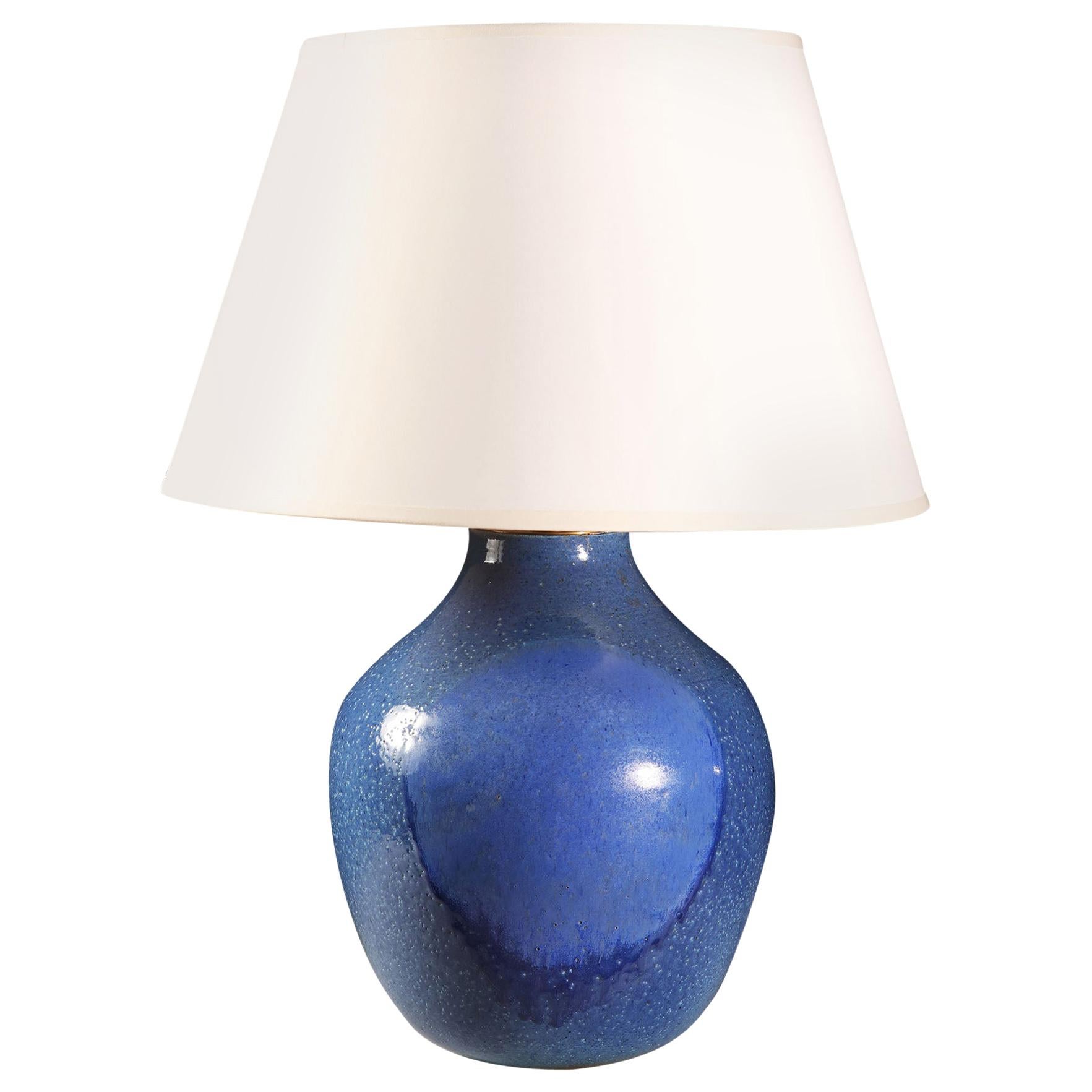 Midcentury Blue Art Pottery Vase as a Table Lamp