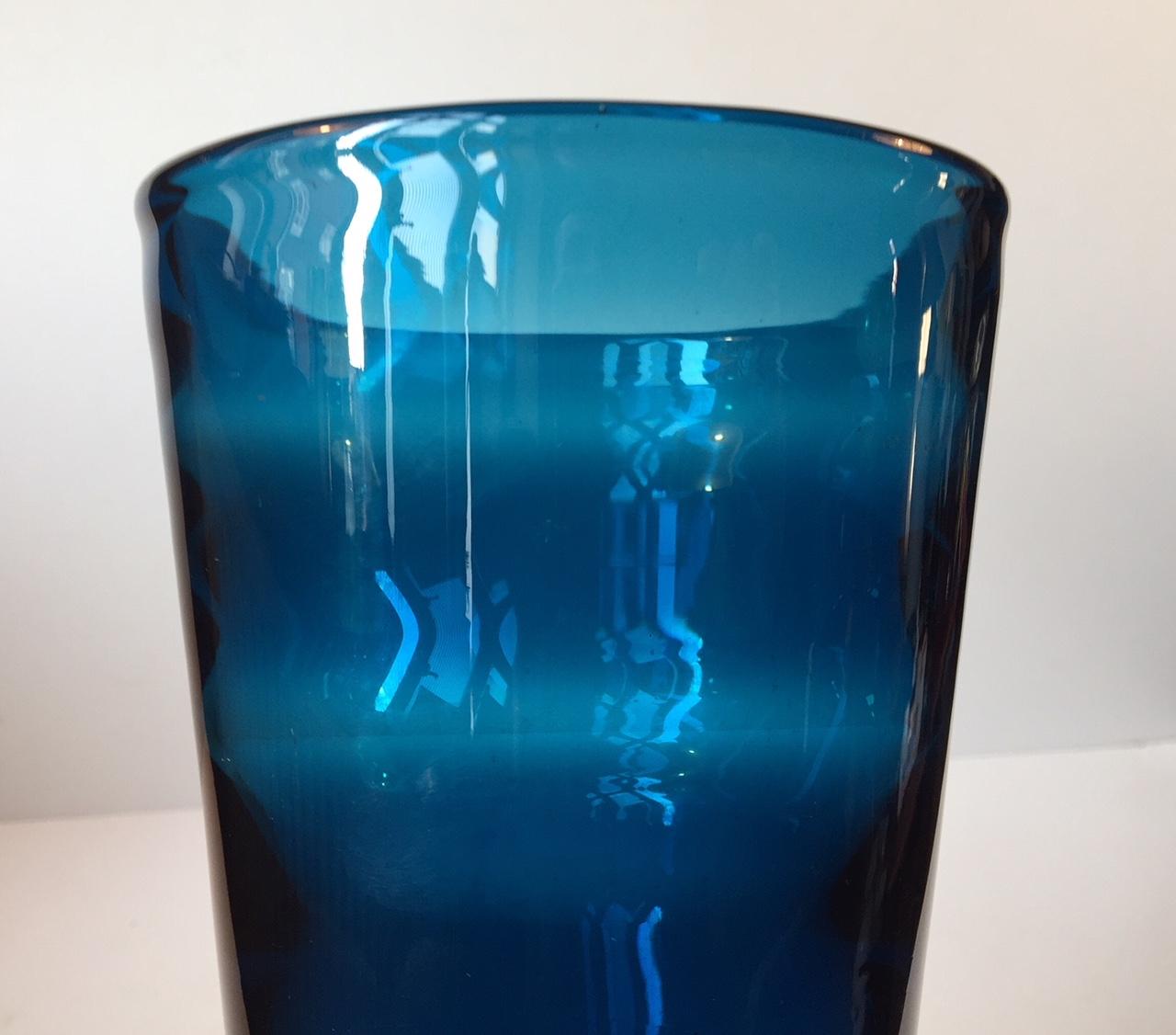 Mid-20th Century Midcentury Blue Capri Glass Vase by Jacob E. Bang for Holmegaard, 1961 For Sale
