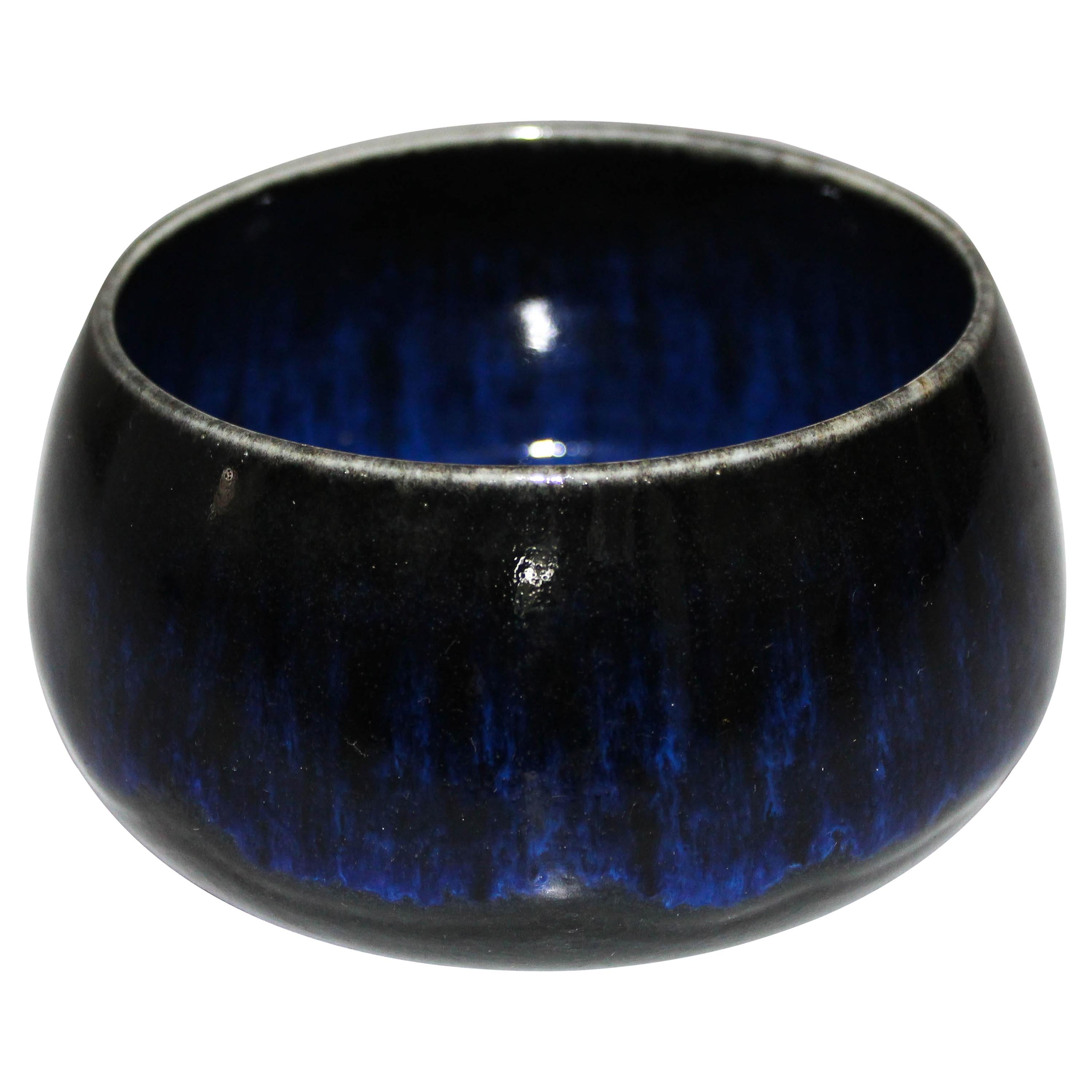 Midcentury Blue Ceramic Bowl by Gunnar Nylund for Rörstrand For Sale