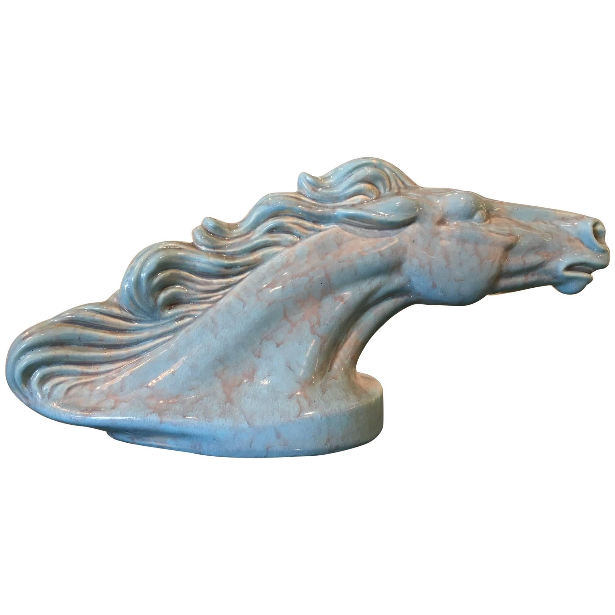 Midcentury Blue Ceramic Horse Head For Sale