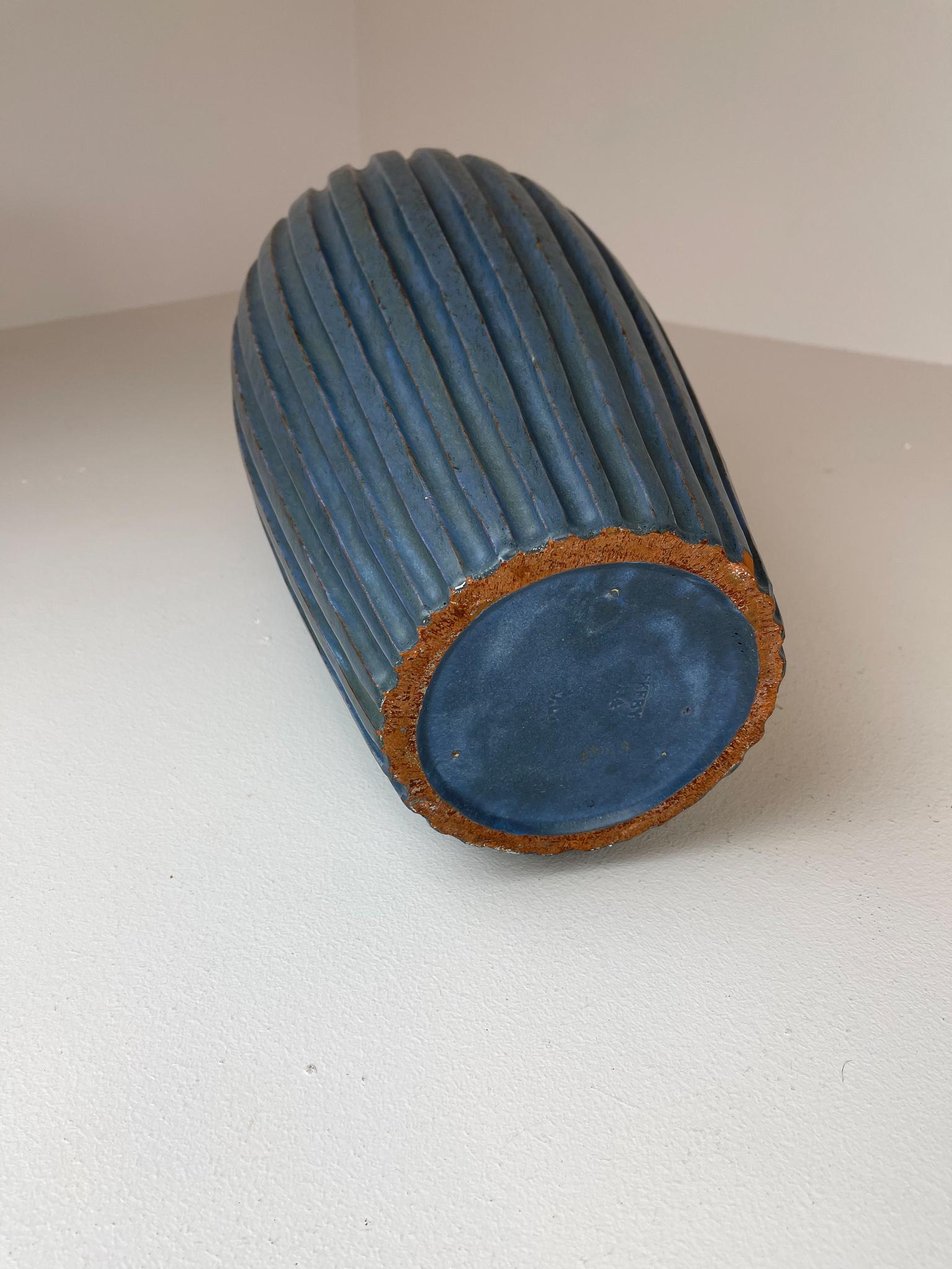 Ceramic Midcentury Blue Floor Vase by Vicke Lindstrand, 1950s, Sweden For Sale