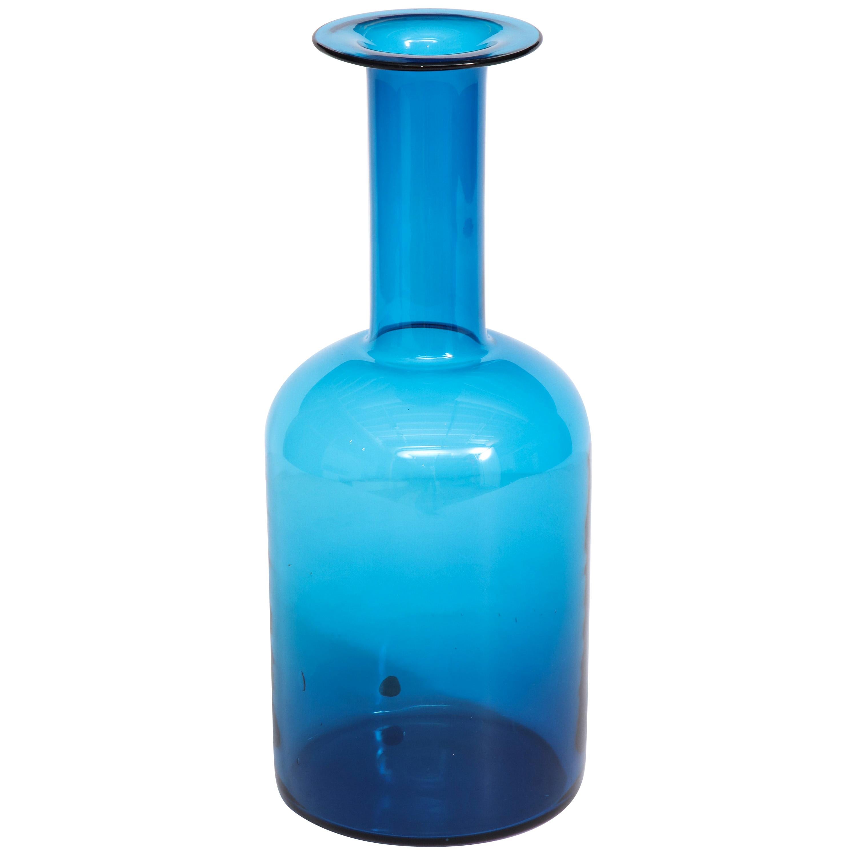 Midcentury Blue Glass Bottle by Holmegaard, Denmark