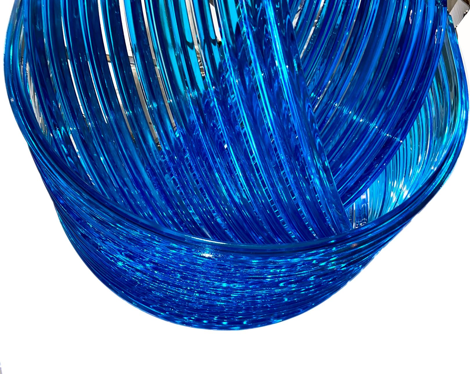 Italian Midcentury Blue Glass Chandelier For Sale