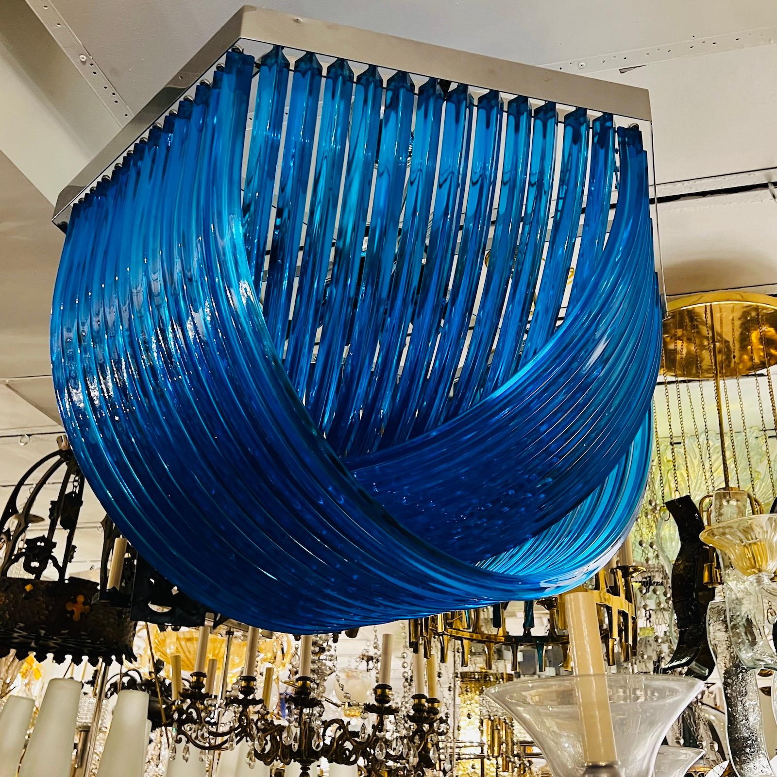 Mid-20th Century Midcentury Blue Glass Chandelier For Sale