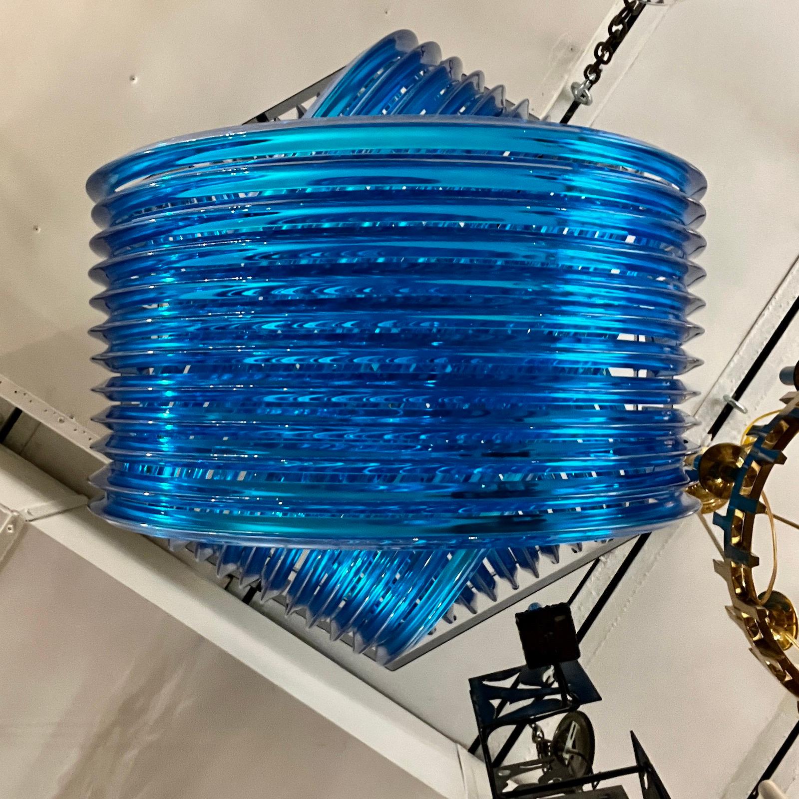 Midcentury Blue Glass Chandelier For Sale 1