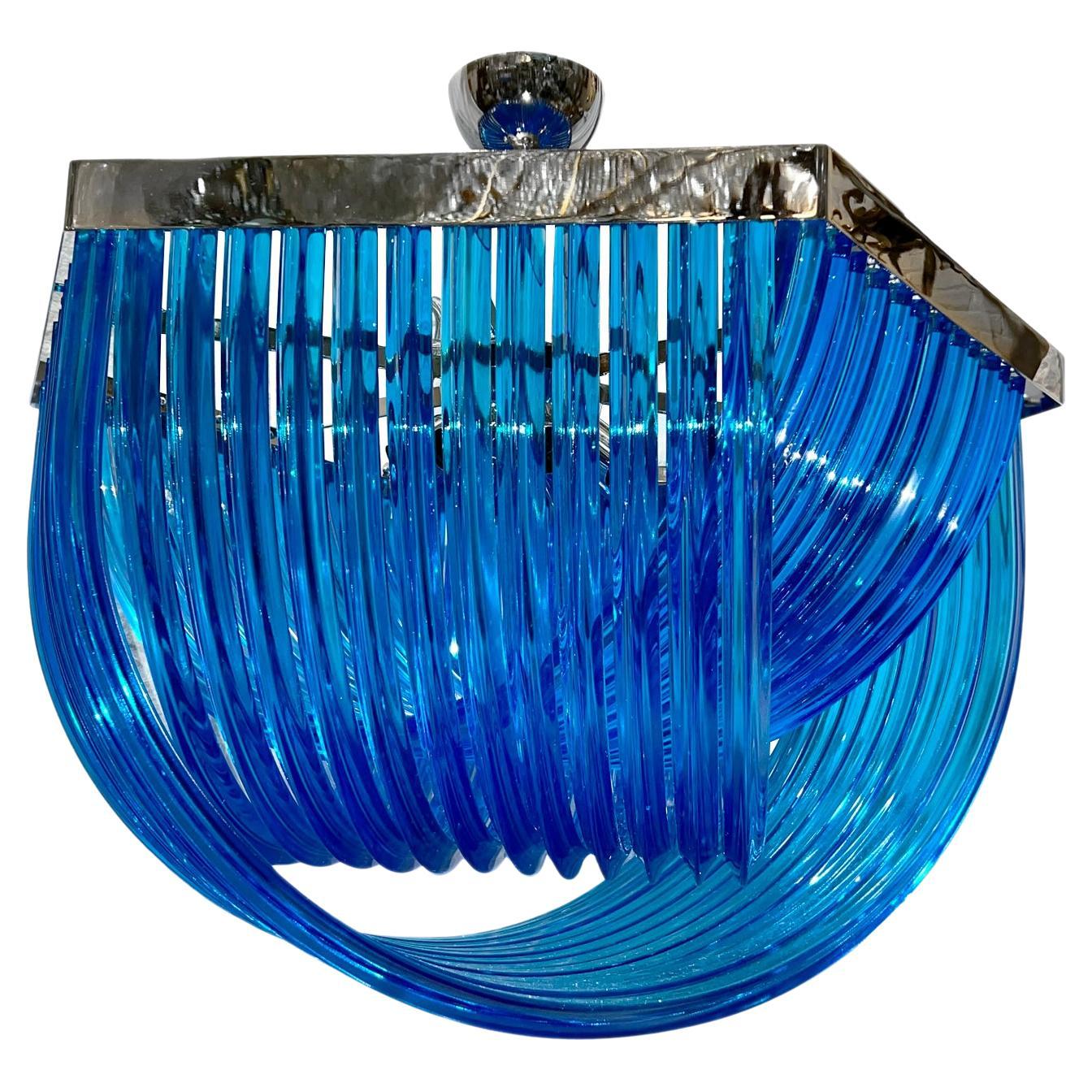 Midcentury Blue Glass Chandelier For Sale
