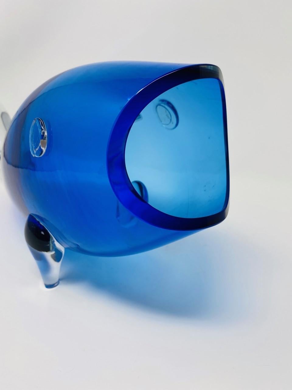 American Midcentury Blue Glass Fish Vase by Blenko