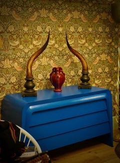 MidCentury Blue Goatskin Italian Commode Chest of Drawer, 1990