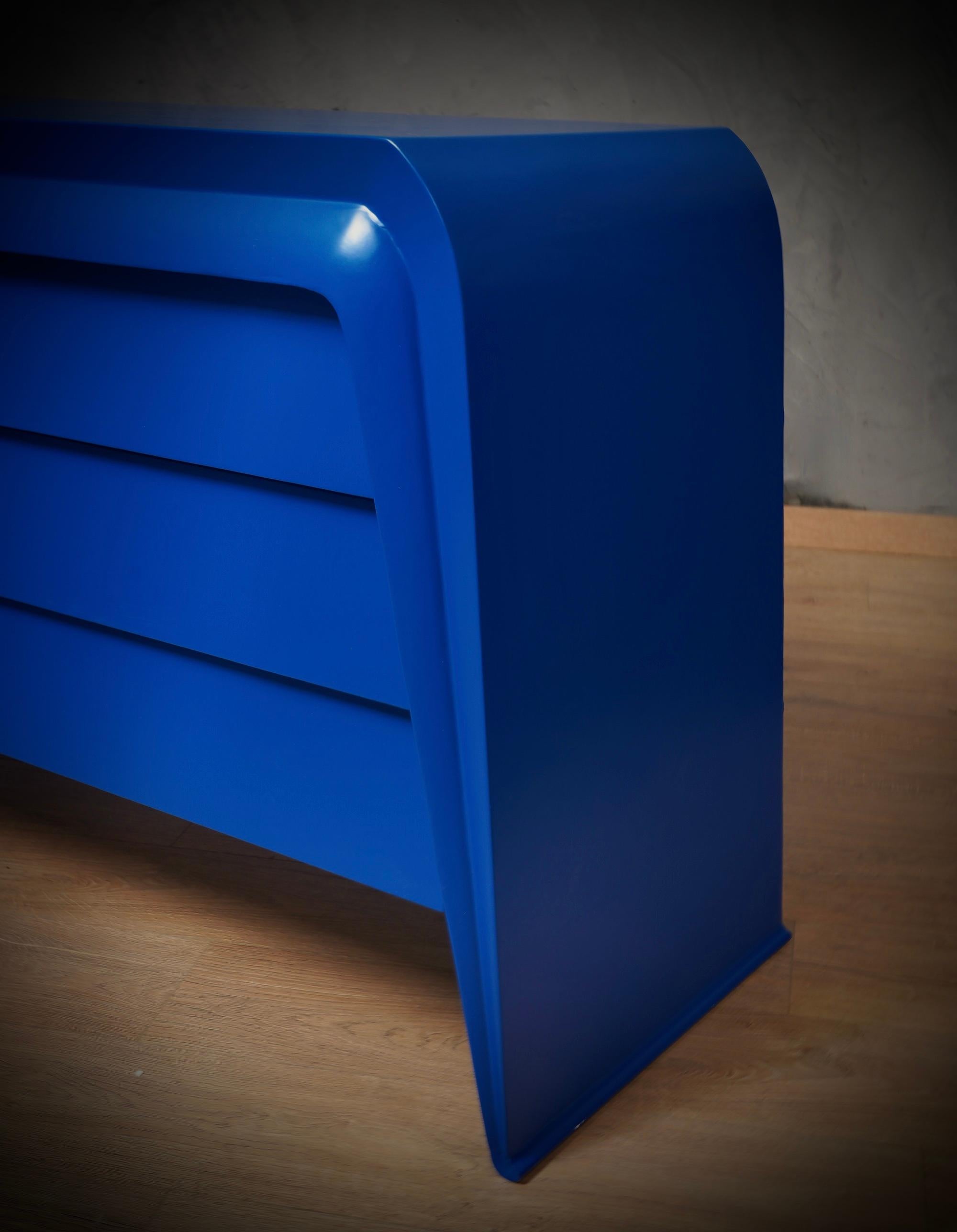 Mid-Century Modern MidCentury Blue Goatskin Italian Commode Chest of Drawer, 1990 For Sale