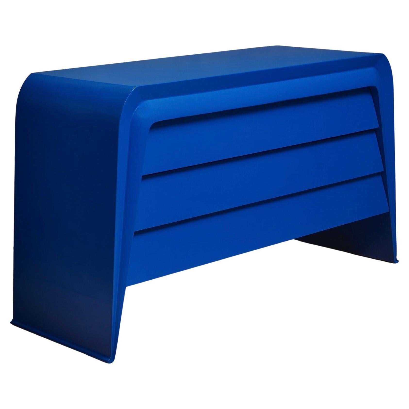 MidCentury Blue Goatskin Italian Commode Chest of Drawer, 1990 For Sale