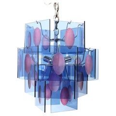 MidCentury Blue Murano Pendant Light in the Manner of Gino Vistosi