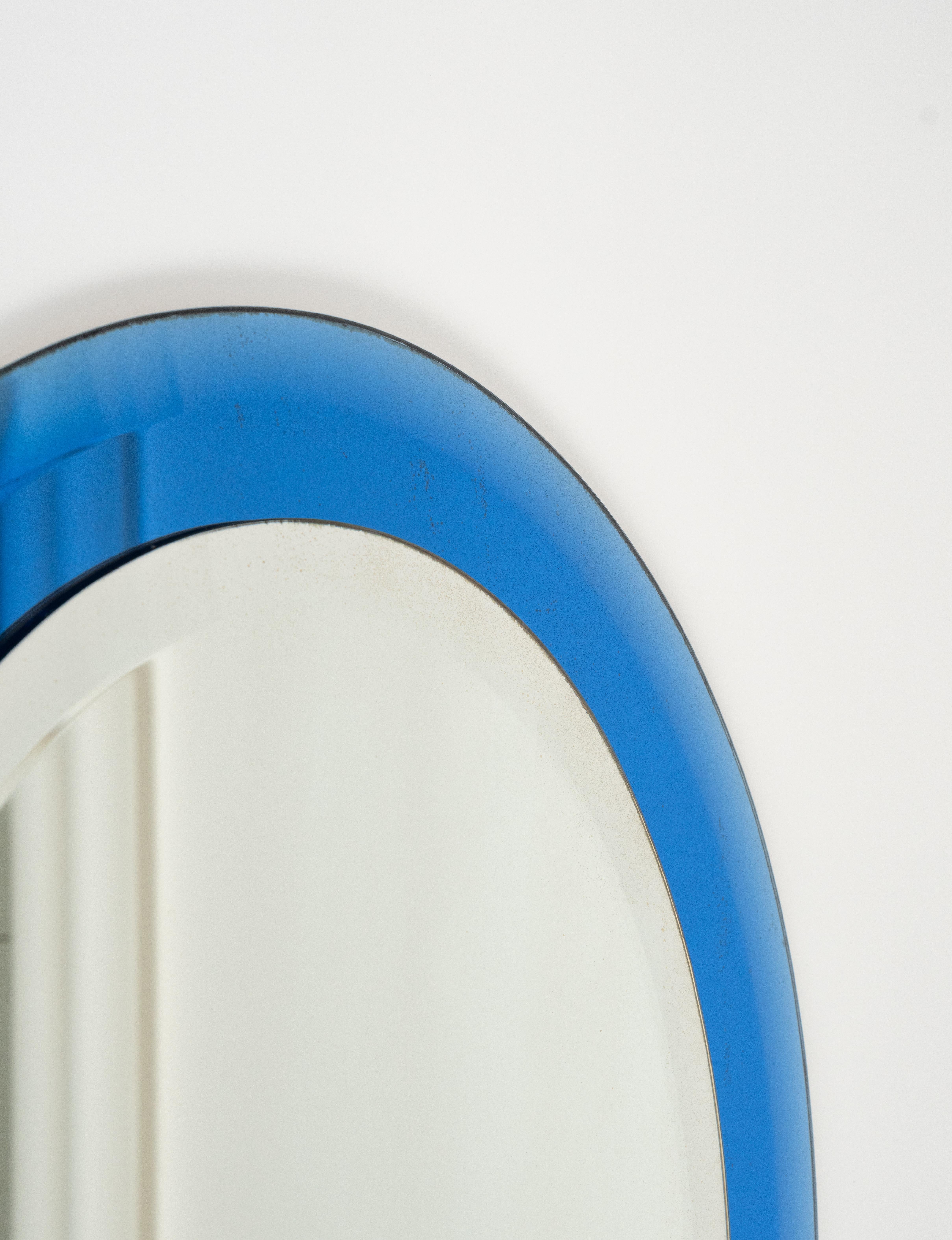 Midcentury Blue Oval Wall Mirror by Antonio Lupi for Cristal Luxor, Italy 1960s 3